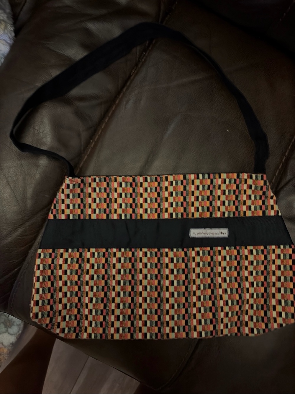 Multicolor Woven Shoulder Bag with Black Strap